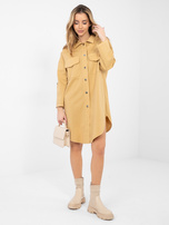 Camelowa koszulowa sukienka z kieszeniami  RUE PARIS 