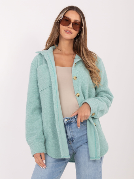 Miętowa koszulowa kurtka z dzianiny boucle RUE PARIS