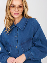 Ciemnoniebieska jeansowa kurtka z kołnierzem RUE PARIS 