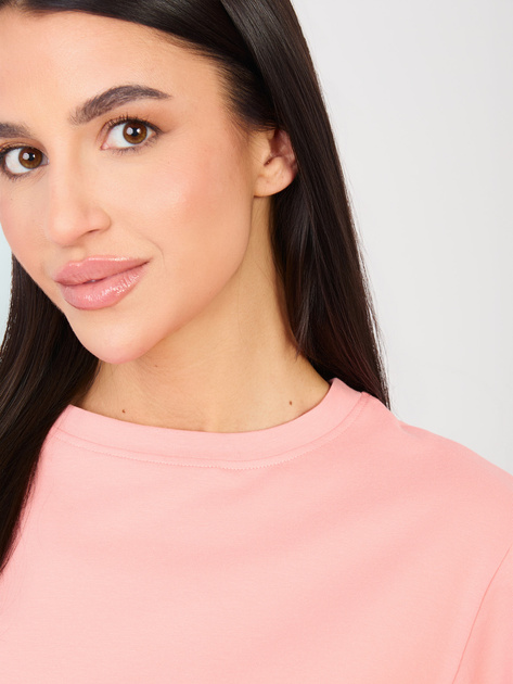 Brzoskwiniowy t-shirt basic z okrągłym dekoltem RUE PARIS