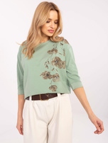 Hurt Pistacjowa damska bluzka z okrągłym dekoltem