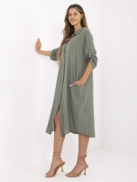 Khaki letní šaty s rukávem 3/4 OCH BELLA.