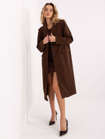 Ciemnobrązowy długi płaszcz z kieszeniami