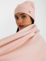 Hurt Jasnoróżowy komplet zimowy z szalikiem i czapką