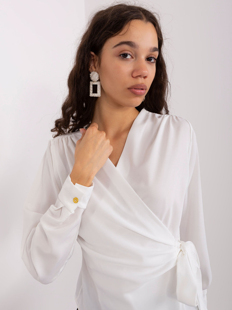 Hurt Biała bluzka wizytowa z kopertowym dekoltem