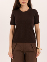 Brown classic cable-knit sweater.