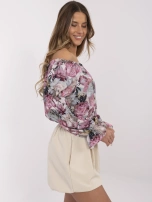 Hurt Brudnoróżowo-beżowa bluzka hiszpanka z printem