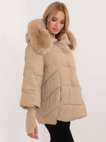 Hurt Camelowa zimowa kurtka damska z kapturem