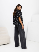 Czarna damska bluzka z domieszką lnu