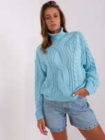 Hurt Jasnoniebieski sweter oversize z warkoczami  
