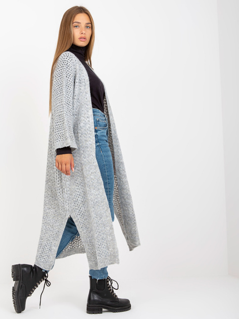 Hurtownia Szary długi ażurowy kardigan oversize OCH BELLA