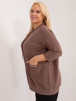 Hurt Brązowa bawełniana bluzka plus size z napisami