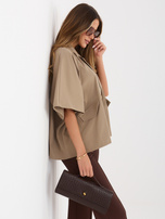 Ciemnobeżowy krótki płaszcz o kroju oversize RUE PARIS 