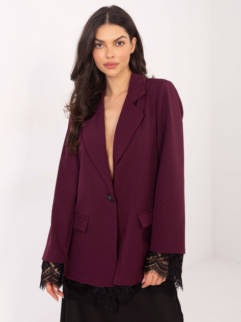 Burgundowo-czarna elegancka marynarka z koronką
