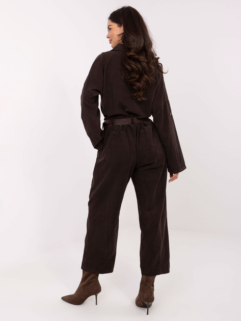 Ciemnobrązowe sztruksowe spodnie z paskiem