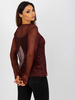Hurt red-black shiny dress blouse with a top.