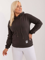 Hurtownia Ciemna khaki gładka bluza plus size z kapturem