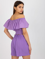Hurt Fioletowa krótka bluzka hiszpanka z marszczeniem