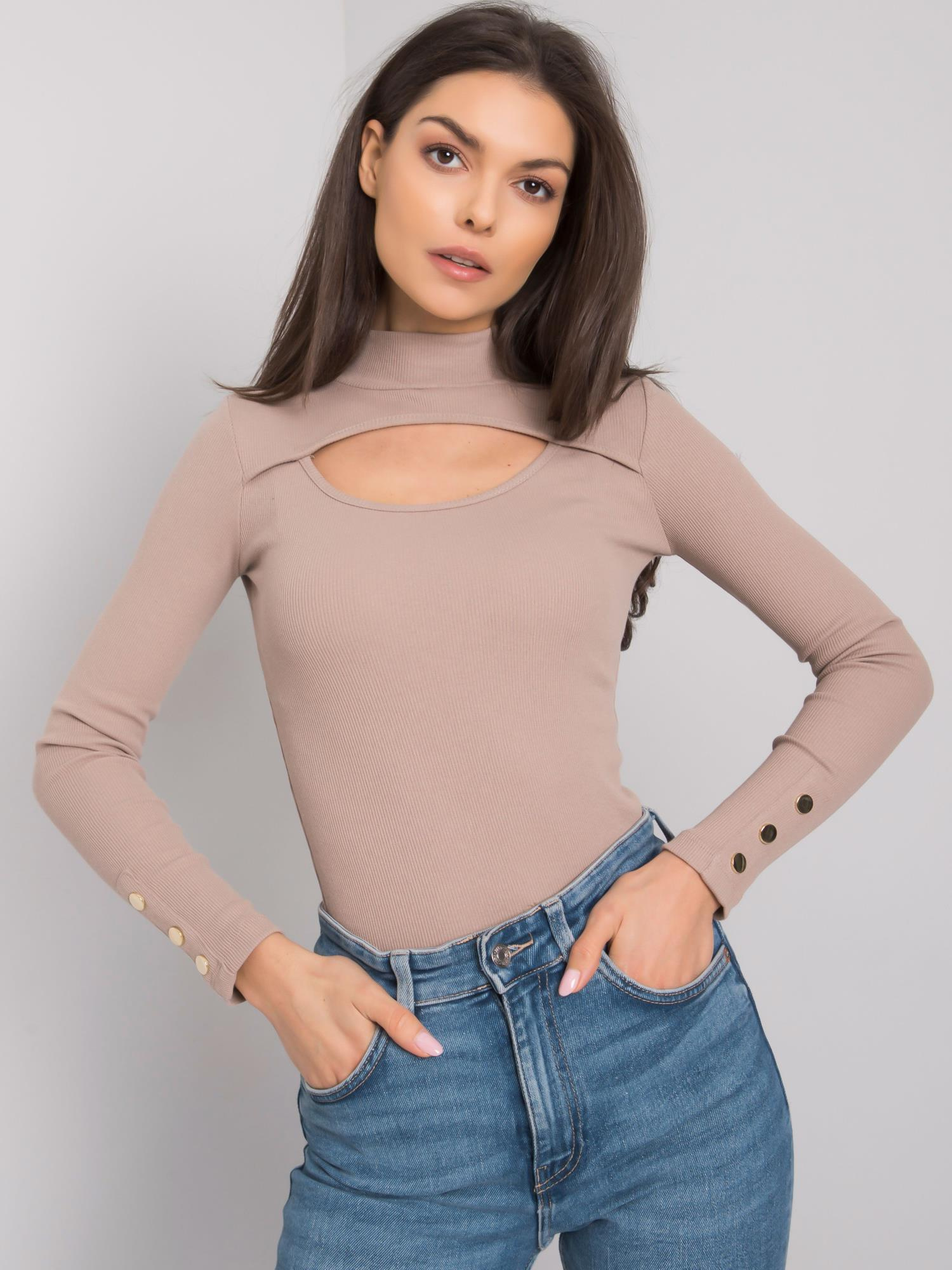 Dunkelbeige Bluse mit Ausschnitt Attale.