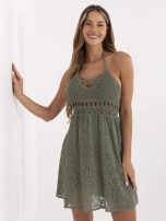 Khaki koronkowa sukienka na ramiączkach