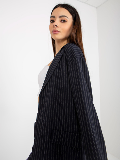 Hurt Granatowa elegancka marynarka od garnituru z paskiem