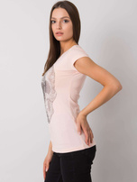 Jasnoróżowy t-shirt z aplikacją Skull