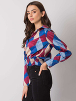 Bordowo-niebieska bluzka koszulowa we wzory Grizella