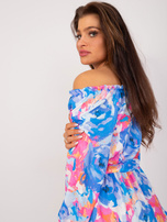 Hurt Niebieska sukienka hiszpanka z printem RUE PARIS