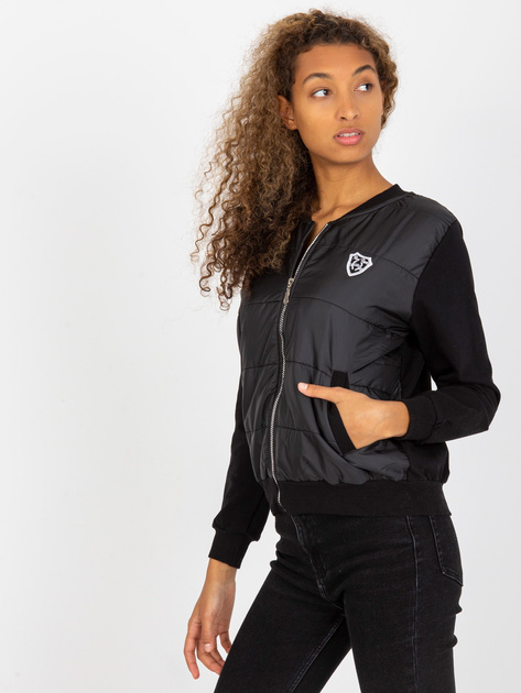 Hurt Czarna pikowana bluza bomberka z naszywką RUE PARIS