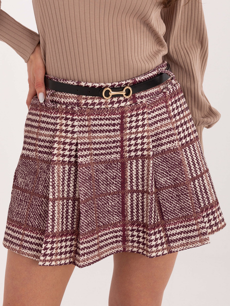 Burgundowe spódnico-szorty z plisowaniem