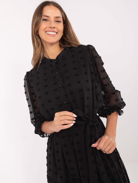 Hurt Czarna rozkloszowana sukienka koktajlowa ze stójką