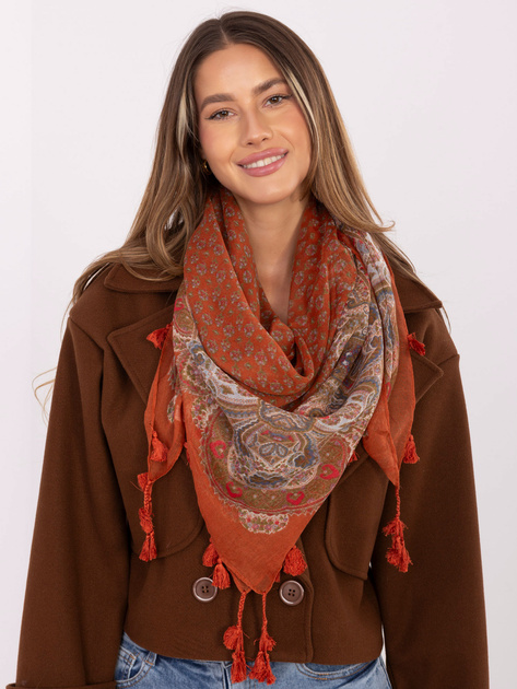 Jasnobrązowa damska chusta z nadrukiem