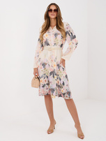 Light beige floral shirt dress.