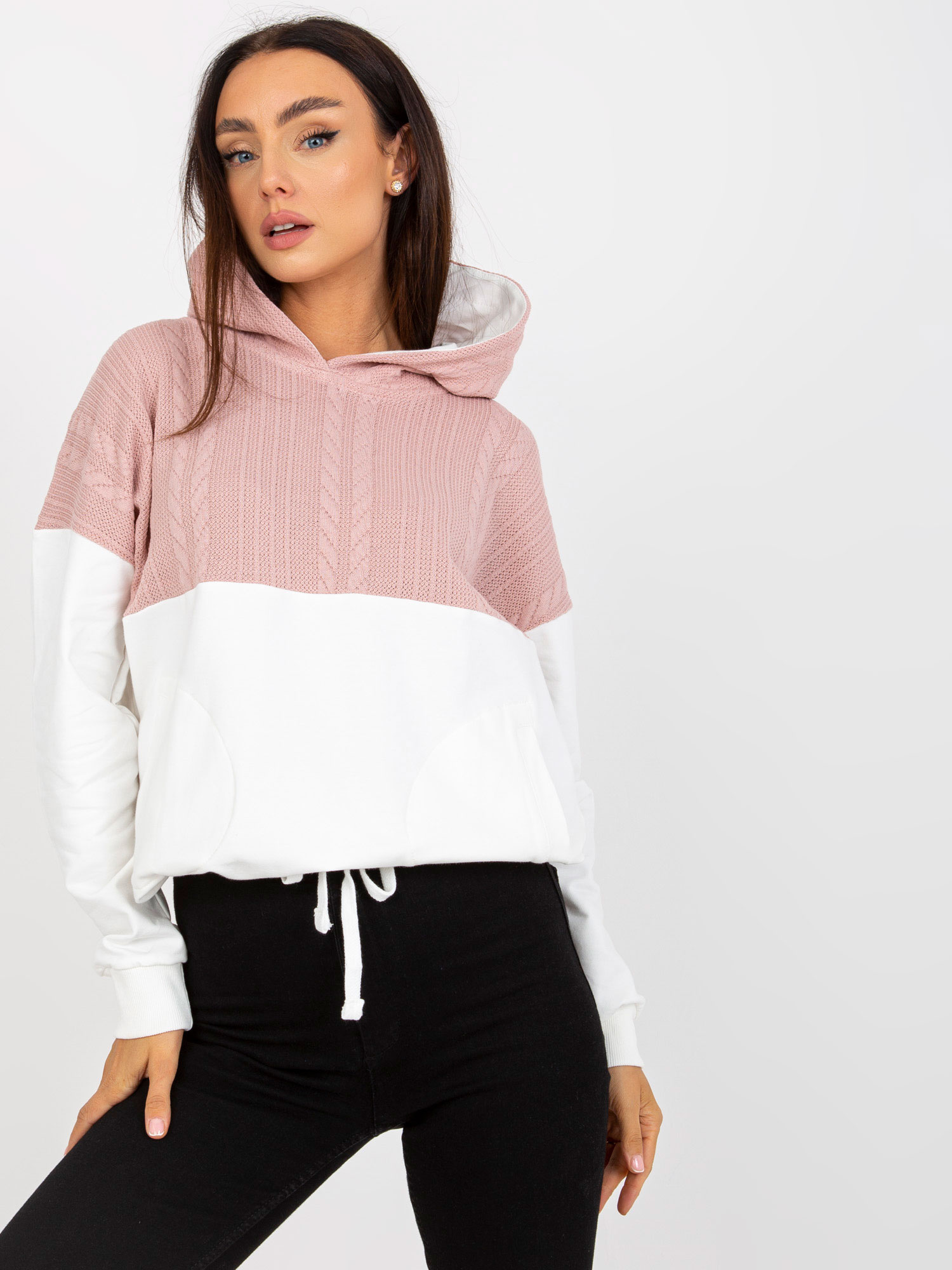 Großhandel Rosa-weißer Hoodie mit Kapuze und Kordel RUE PARIS.