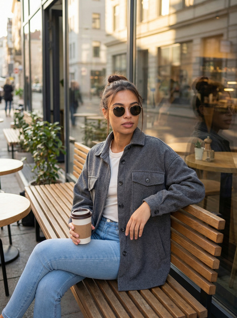 Hurt Ciemnoszara ciepła koszula damska z długim rękawem