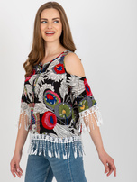 Hurt Czarna bluzka z nadrukiem i wiązaniem przy dekolcie