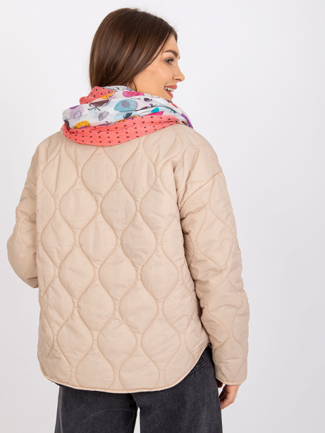 Biało-koralowa chusta z printami