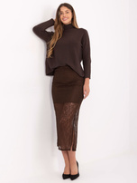 Brązowa koronkowa spódnica z rozcięciem RUE PARIS