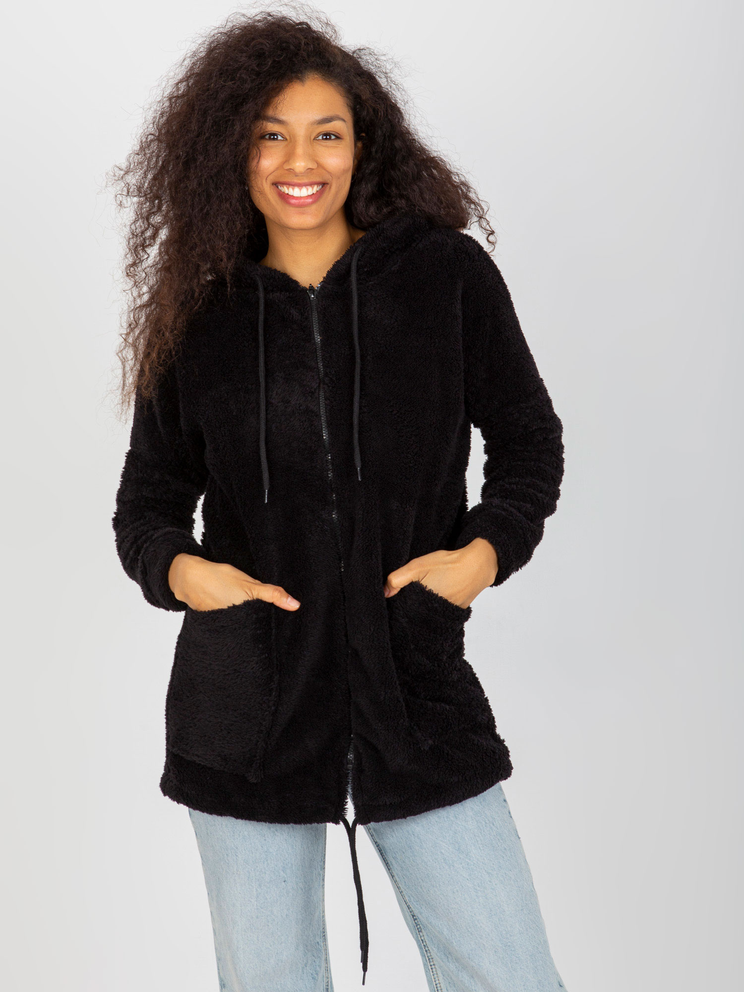 Hurt Czarna futrzana bluza rozpinana z kieszeniami RUE PARIS