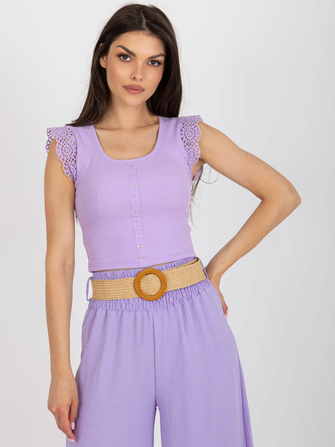 Hurt Jasnofioletowa prążkowana bluzka z koronką