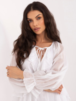 Biała midi sukienka z wiązaniem przy dekolcie