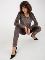 Hurtownia Ciemnoszary damski komplet welurowy z aplikacją