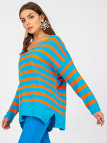 Hurt Niebiesko-pomarańczowy sweter oversize z dekoltem V OCH BELLA