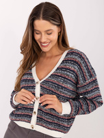 Granatowy rozpinany sweter w paski  RUE PARIS 