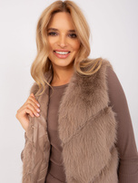 Hurt Ciemnobeżowa kamizelka futrzana z kieszeniami