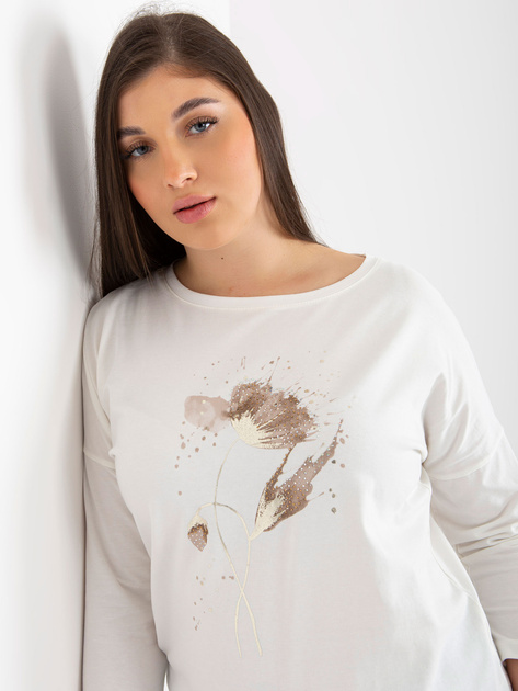 Hurt Ecru damska bluzka plus size z nadrukiem i dżetami