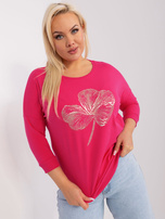 Hurt Fuksjowa damska bluzka plus size z rękawem 3/4