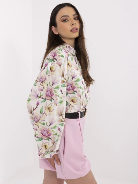 Biało-fioletowa elegancka koszula w kwiaty