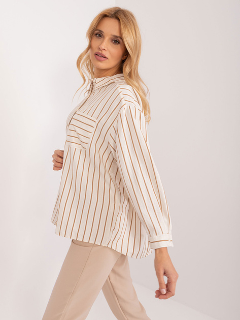 Hurtownia Kremowo-camelowa casualowa koszula w paski