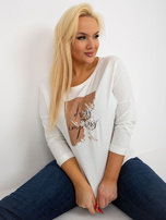 Hurtownia Ecru bluzka plus size z nadrukiem i rękawem 3/4